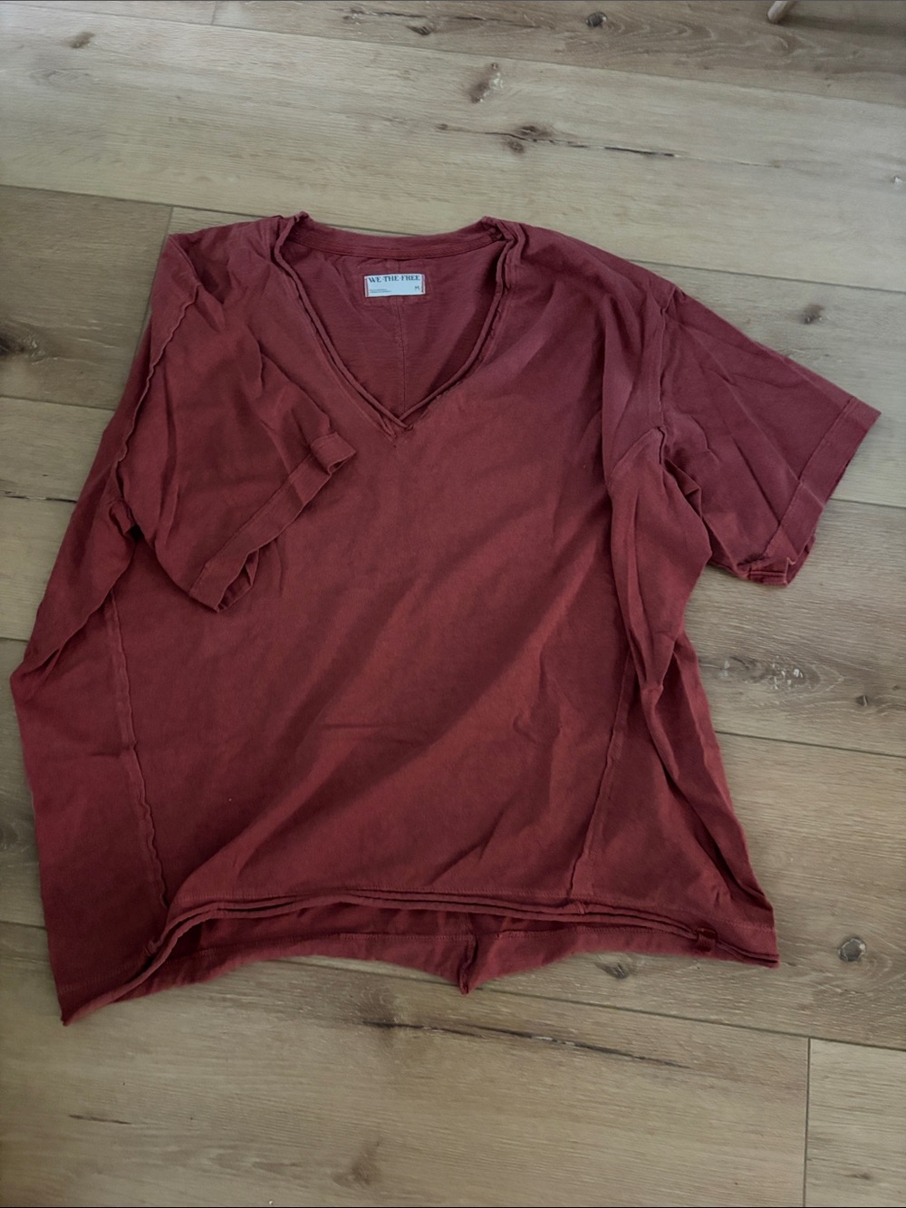 Women’s Free People V-Neck Short Sleeve Shirt - Rust Red - Brand New